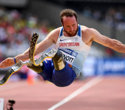 Disabled athlete Luke Sinnott competing